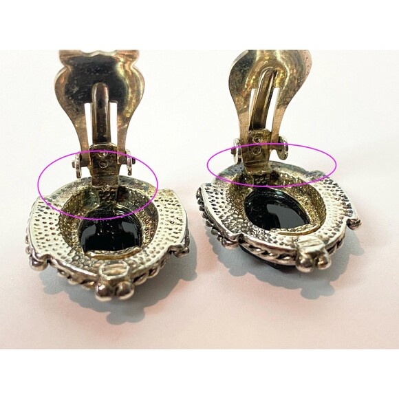 Vintage Black Faceted Stone & Silver-Tone Clip-On Earrings Signed "Best" - Picture 8 of 8